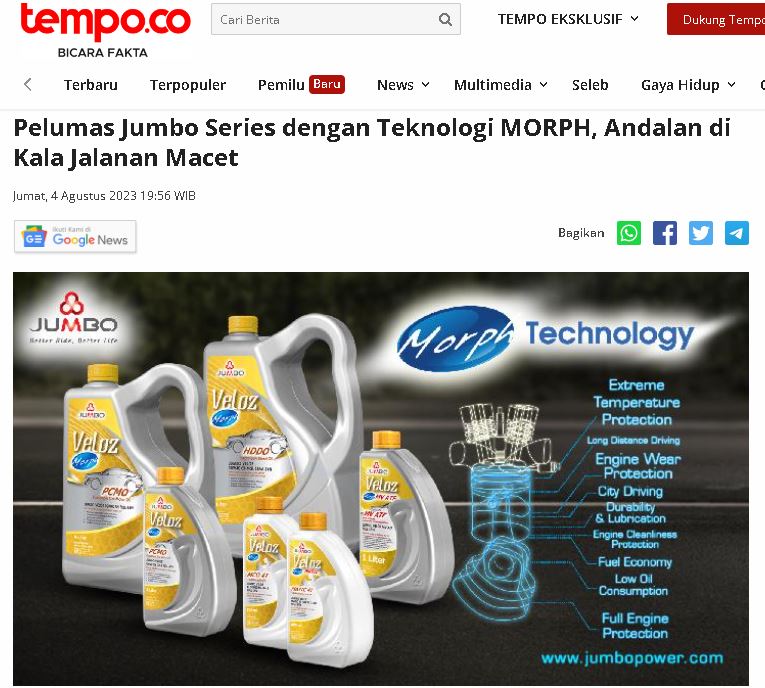 Pelumas Jumbo Series dengan Teknologi MORPH, Andalan di Kala Jalanan Macet