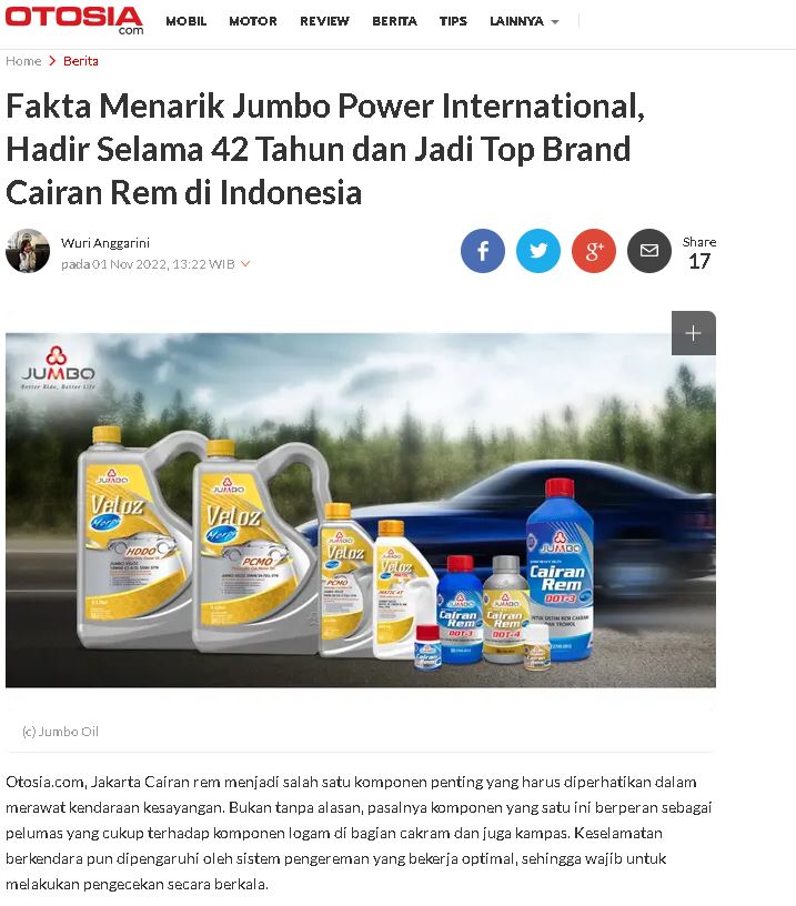 Fakta Menarik Jumbo Power International, Hadir Selama 42 Tahun dan Jadi Top Brand Cairan Rem di Indonesia