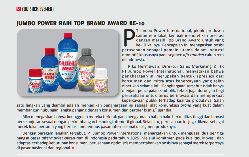 Jumbo Power Berhasil Raih Top Brand Award Ke-10